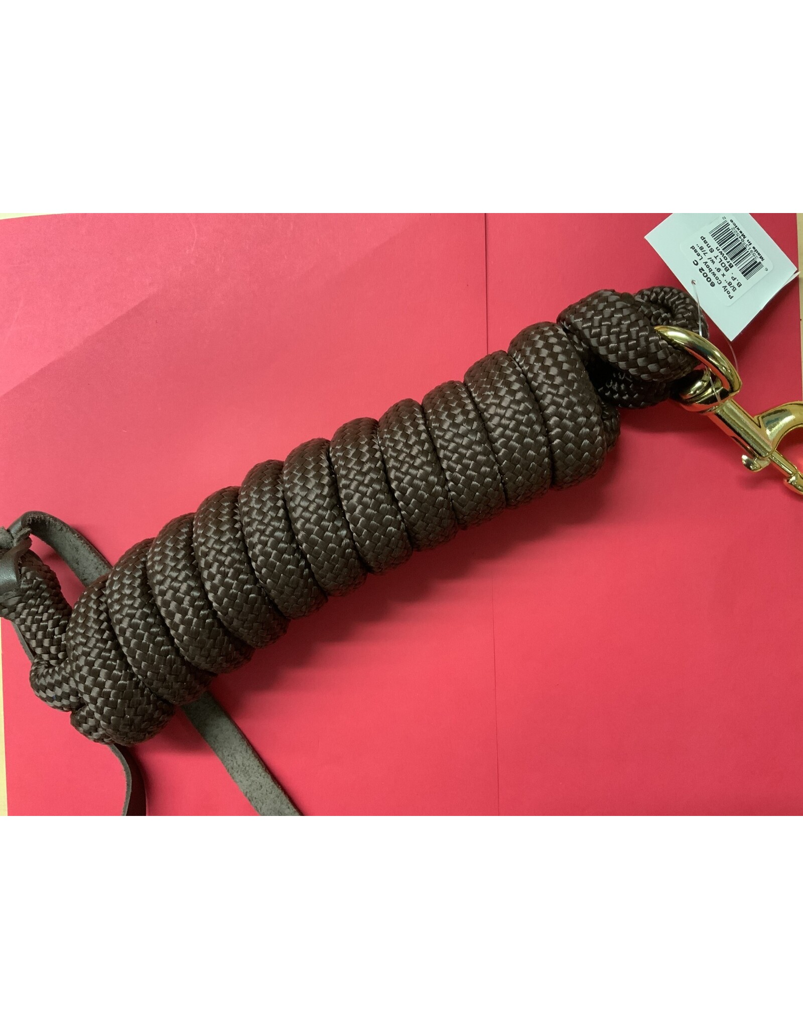 Mustang Cowboy Lead Rope  5/8" x 9' - Brass Plated Bolt Snap 7/8" - Brown - 292648-04