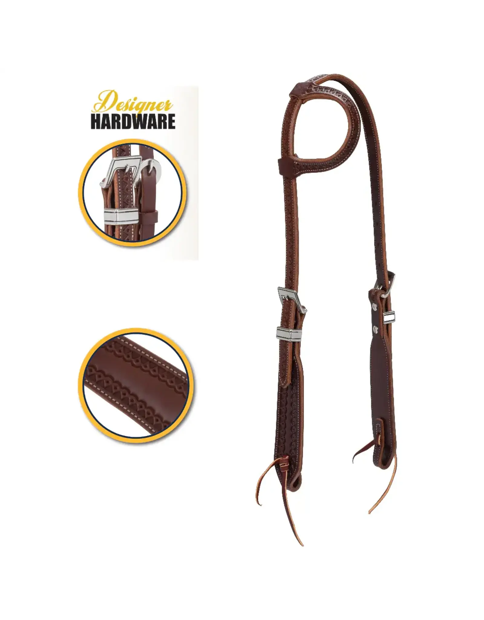 Synergy  - Hand Tooled Mayan Headstall Smooth and Groove Designer Hardware 3/4" - Sliding Ear -  10017-12-01-04