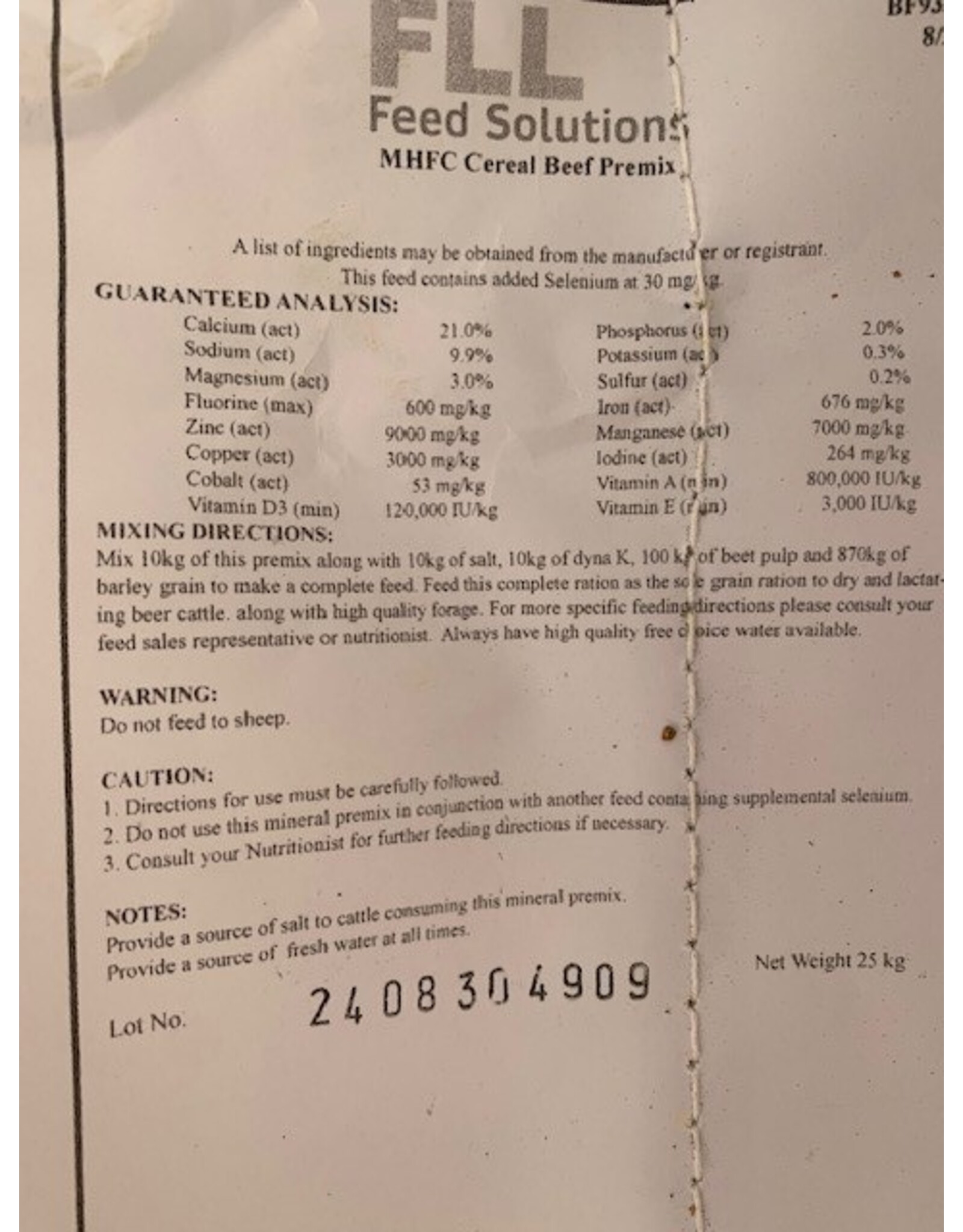 MHFC Cereal Beef Premix 20kg BF9335 -FLL Feed Solutions