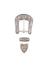 Western Floral Buckle Loop & Tip Set, 1 1/2"  - Antique Silver - 01579-AS-1 1/2