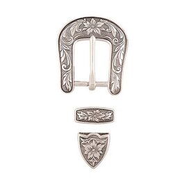 Western Floral Buckle Loop & Tip Set, 1 1/2"  - Antique Silver - 01579-AS-1 1/2