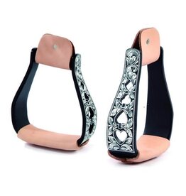 ALUMINUM STIRRUPS WITH LEATHER TREADS - BLK ENGRAVED - 183585