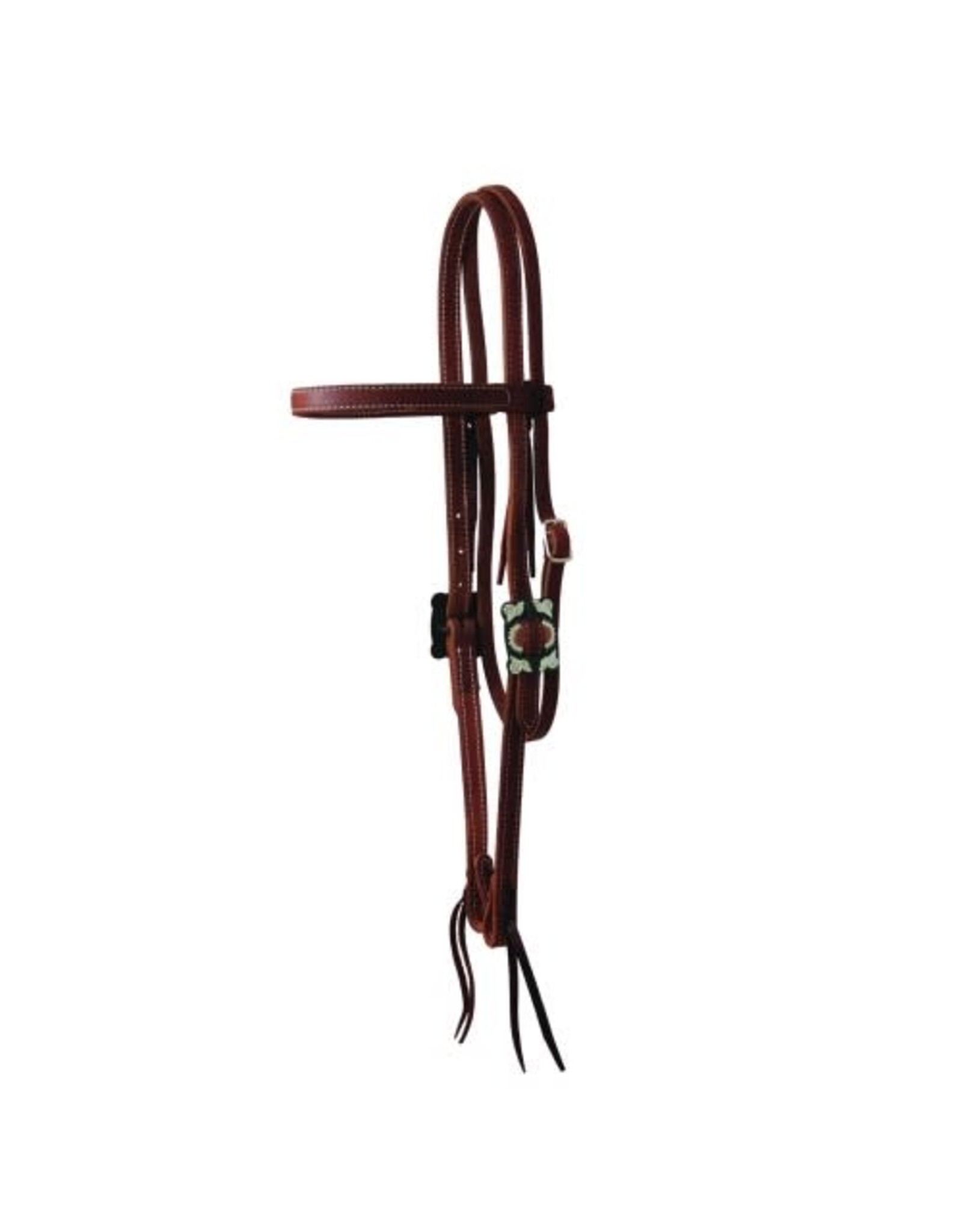WESTERN RAWHIDE SIGNATURE BUCKLE SERIES BROWBAND HEADSTALL WITH TIES, 5/8 INCH, OILED HARNESS LEATHER - PETAL FLOWERS - 202350-92