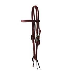 WESTERN RAWHIDE SIGNATURE BUCKLE SERIES BROWBAND HEADSTALL WITH TIES, 5/8 INCH, OILED HARNESS LEATHER - PETAL FLOWERS - 202350-92