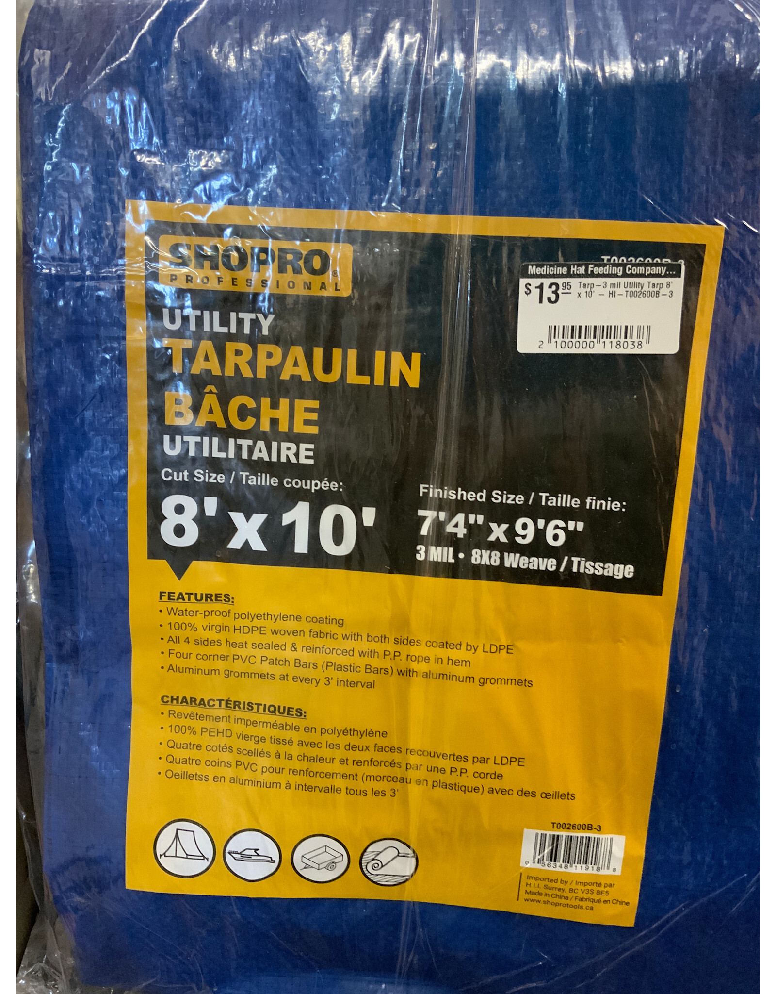 Tarp-3 mil Utility Tarp 8' x 10' - HI-T002600B-3