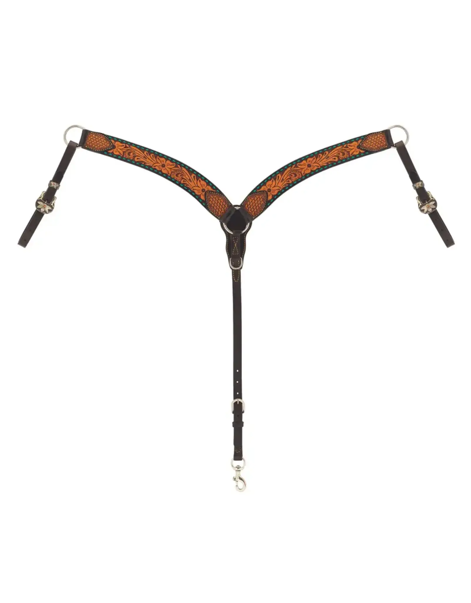 Turquoise Cross Breast Collar, Floral Buckstitch, Contoured  - 45108-01-30