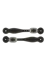 Basketweave Bridle Leather Spur Straps, Thin, Black - 30-0296-BK