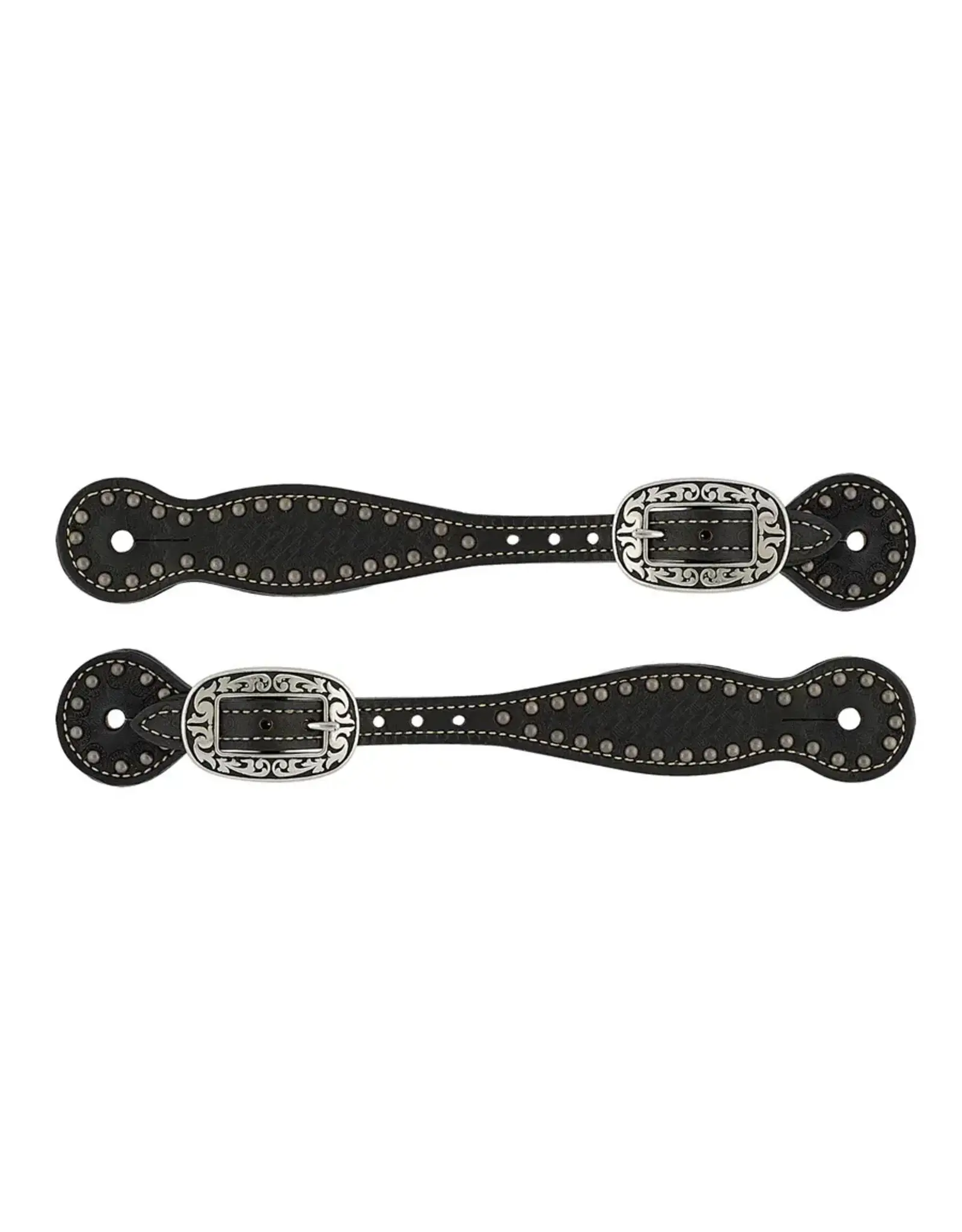 Basketweave Bridle Leather Spur Straps, Thin, Black - 30-0296-BK