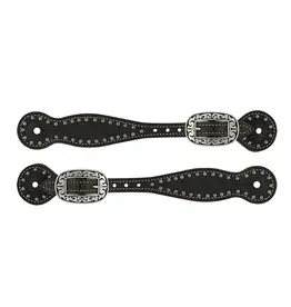 Basketweave Bridle Leather Spur Straps, Thin, Black - 30-0296-BK