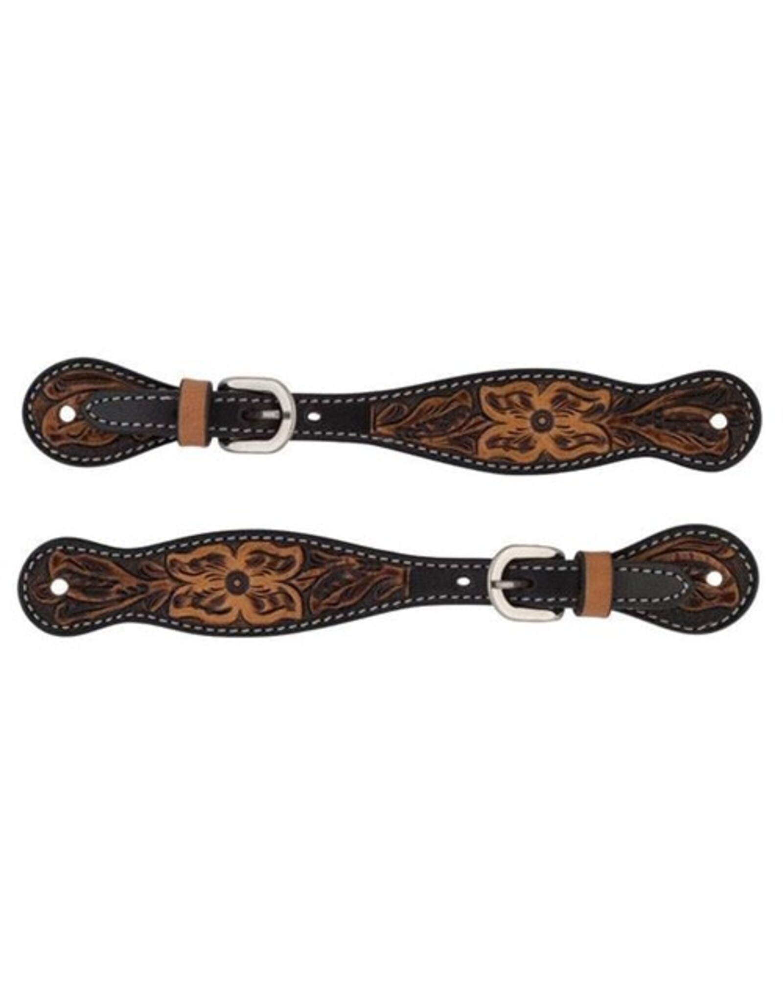 Turquoise Cross Floral Tooled Spur Straps, Ladies - 45-0401