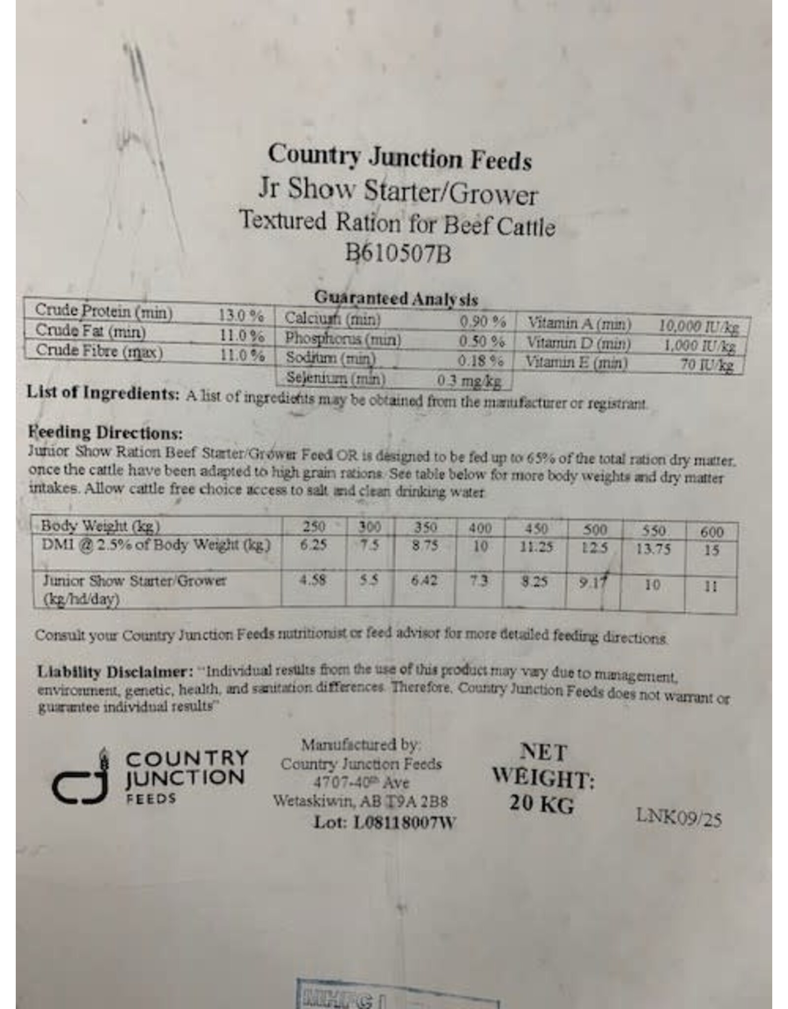 Junior Show Calf Ration Starter/Grower 250 - 600LB - B610507B