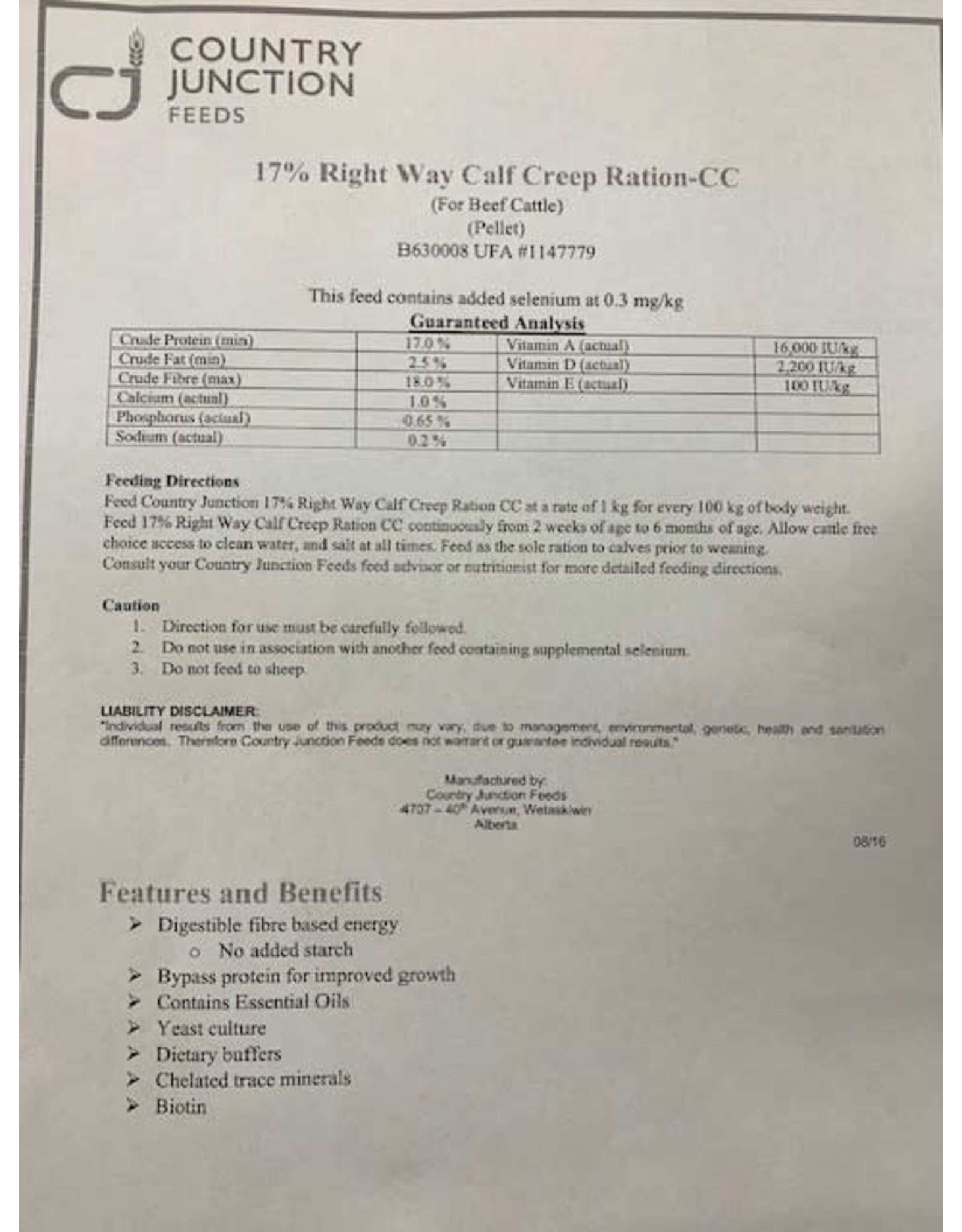 17% Right Way Calf Creep Ration EO Pellet - B630008B - 2wks to 6mo
