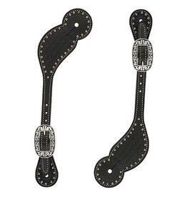 Basketweave Bridle Leather Spur Straps, Regular-Black - 30-0297-BK