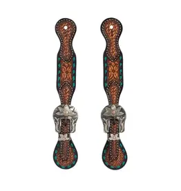 Turquoise Cross Floral Tooled Spur Straps Men's - 45-0400