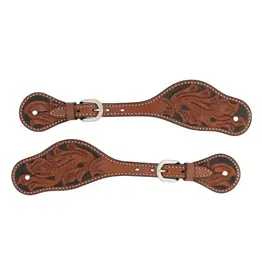 Turquoise Cross Floral Carved Men's Spur Strap - 45-0420