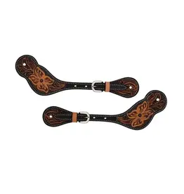 Turquoise Cross Floral Tooled Spur Straps Men's - 45-0400