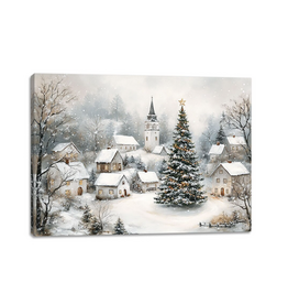 CHRISTMAS!!! Canvas Wall Light Up (6 Hr Timer)- Christmas Village Scene 12" x 16"