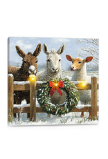 CHRISTMAS!!! Canvas Wall Light Up (6 Hr Timer)- Barn Animals - 16" x 16"