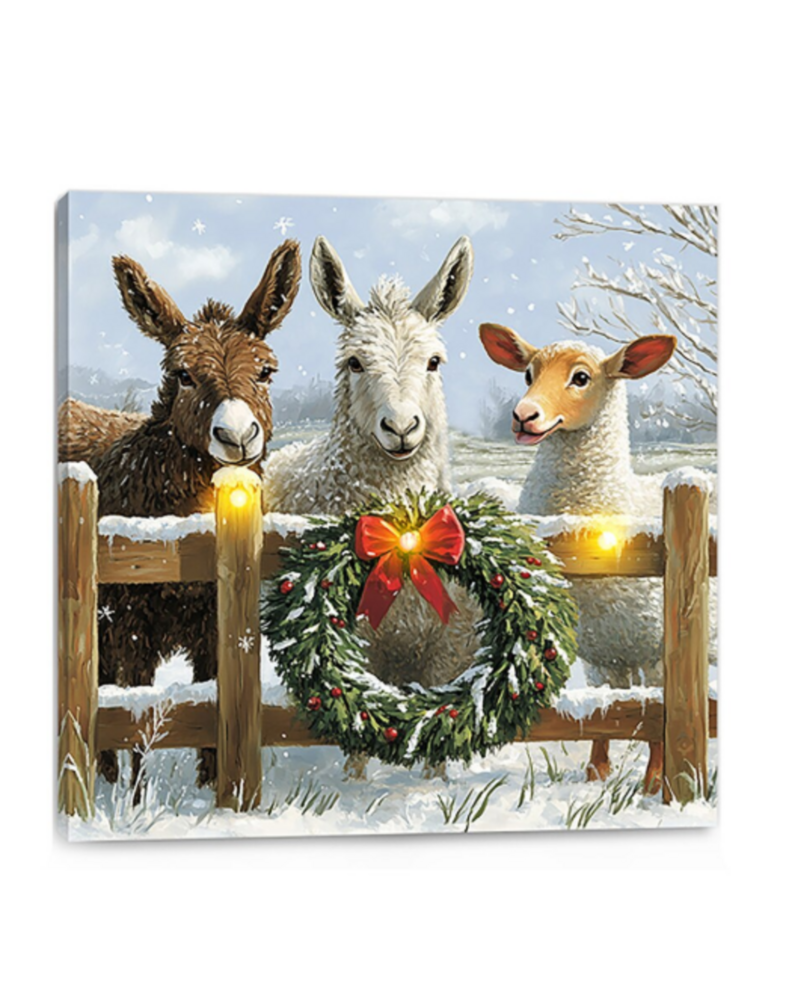 CHRISTMAS!!! Canvas Wall Light Up (6 Hr Timer)- Barn Animals - 16" x 16"