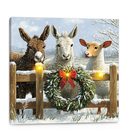 CHRISTMAS!!! Canvas Wall Light Up (6 Hr Timer)- Barn Animals - 16" x 16"