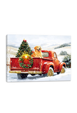 CHRISTMAS!!! Canvas Wall Light Up (6 Hr Timer)- Red Truck with Dog - 12" x 16"