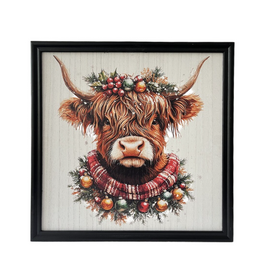 CHRISTMAS!!! Wooden Frame 24x24" - Highland Cow - 24" x 24"
