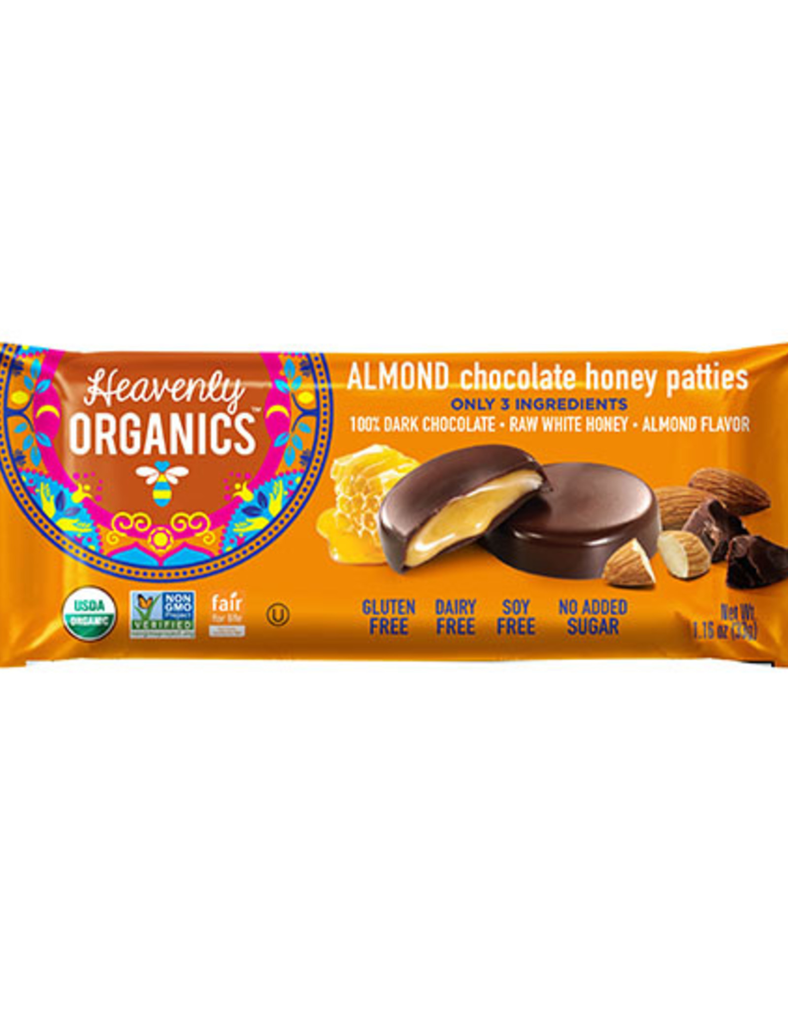 Heavenly Organics Chocolate Honey Patties Almond - single
