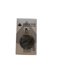 Orgone Energy Fields Orgone Pendant - round - fuchsite,blue apatite,shungite,brass shavings,black orgonite