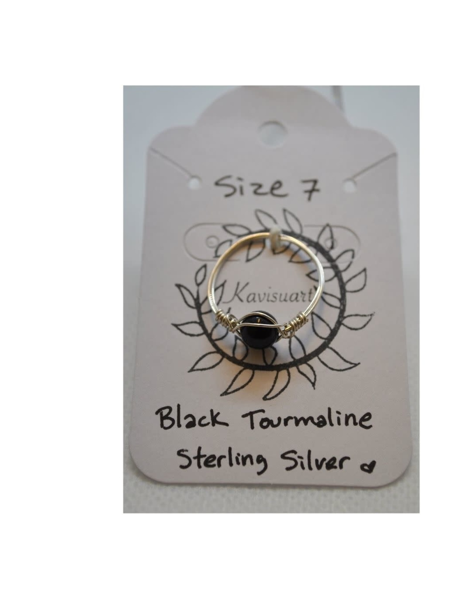 Kavisuart Black Tourmaline Sterling Silver Ring - size 7