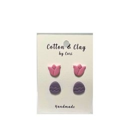 Cotton & Clay Clay Earrings  Tulip & egg pink & lavender
