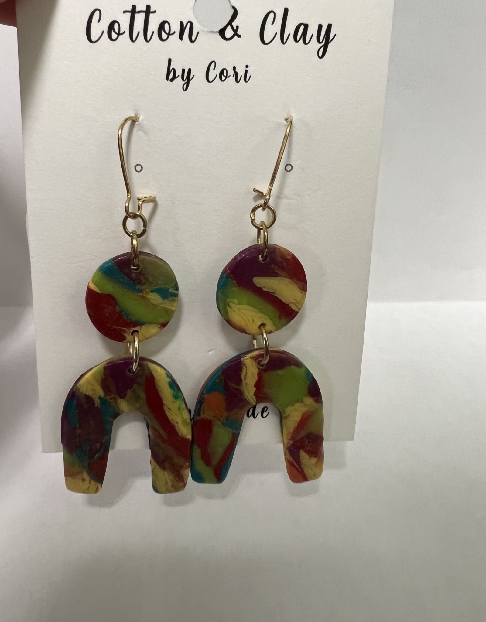 Cotton & Clay Clay Earrings  Circle & Arch Drop Multi color