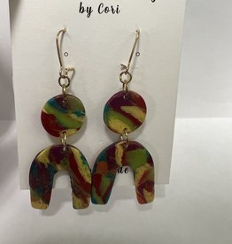 Cotton & Clay Clay Earrings  Circle & Arch Drop Multi color