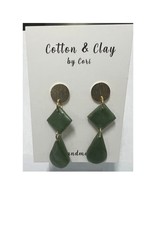 Cotton & Clay Clay Earrings  Teardrop green marble