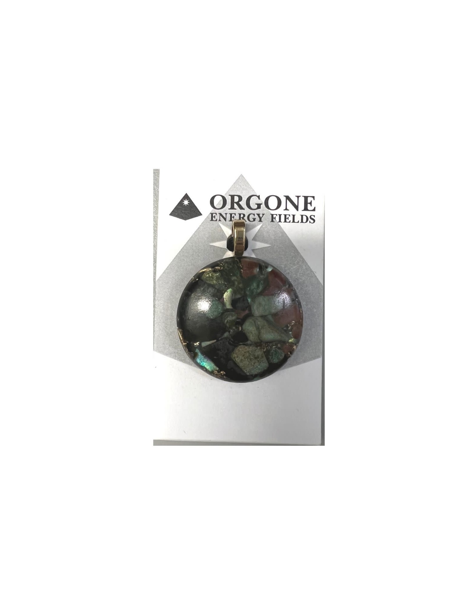 Orgone Energy Fields Orgonite Necklace Red Jasper, Fuchsite, Shungite, Brass Shaving Medium