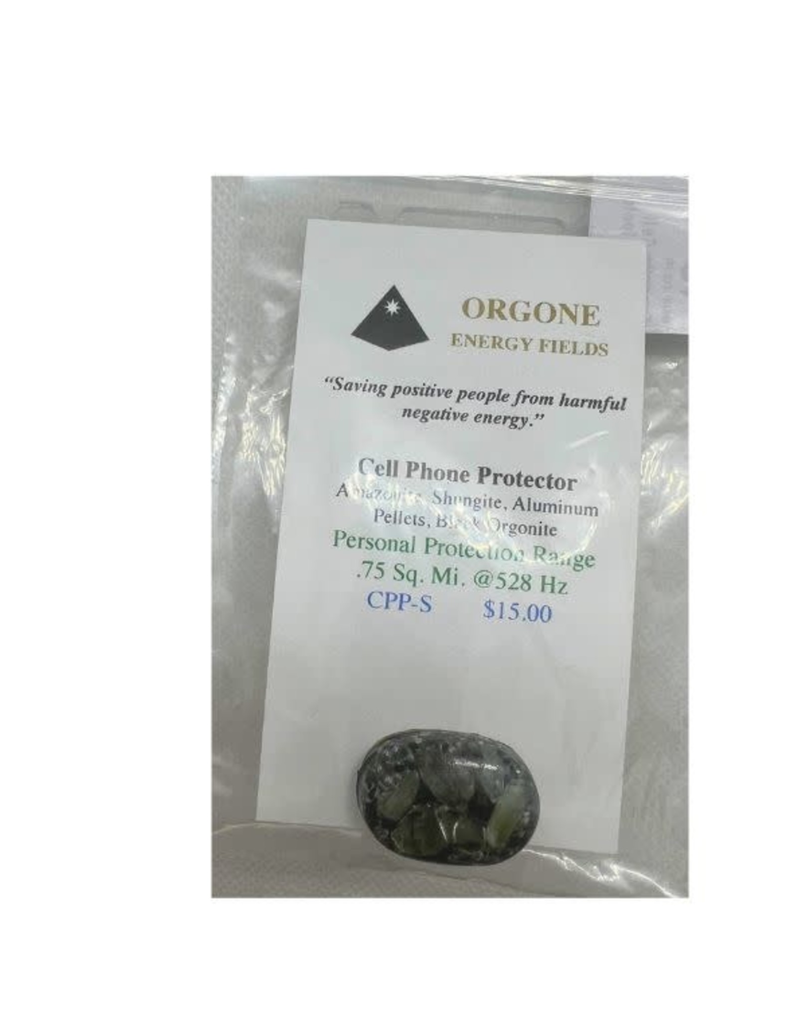 Orgone Energy Fields Orgonite Cell Phone Protector amazonite, shungite, alum, blk orgonite