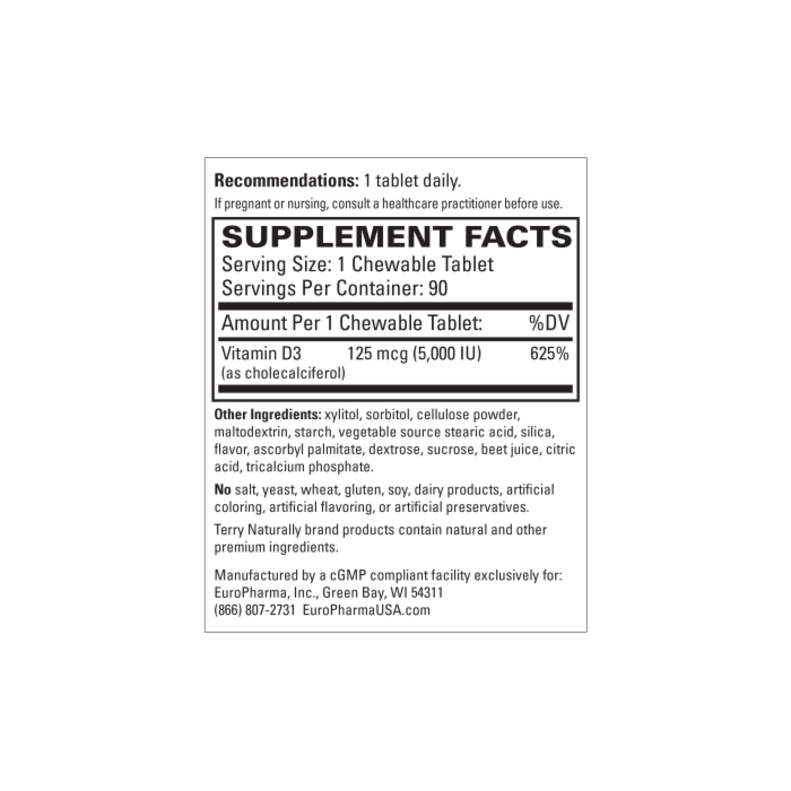 Terry Naturally Vitamin D3 - 5000 IU