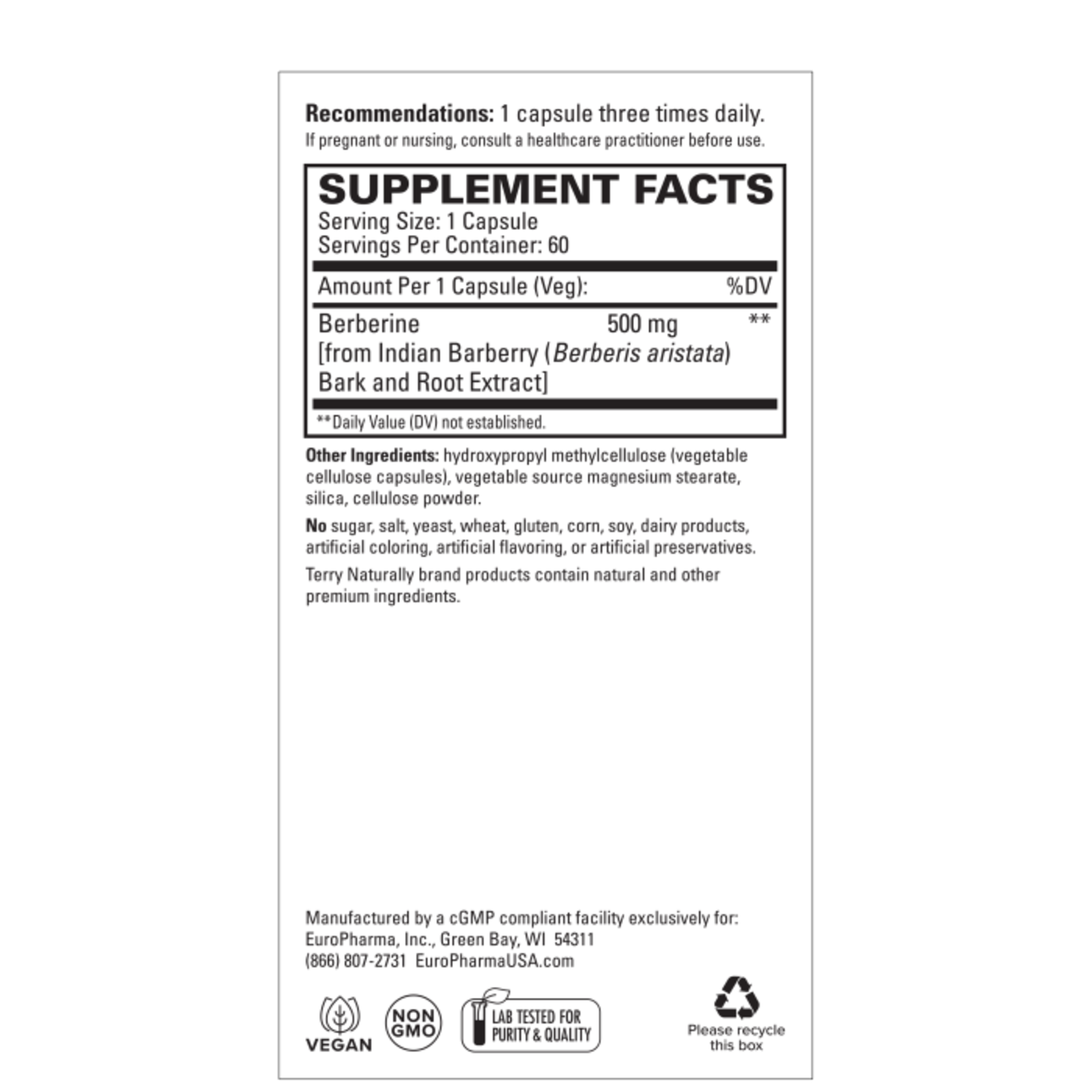 Terry Naturally Berberine Metabolic Support - 60 cap