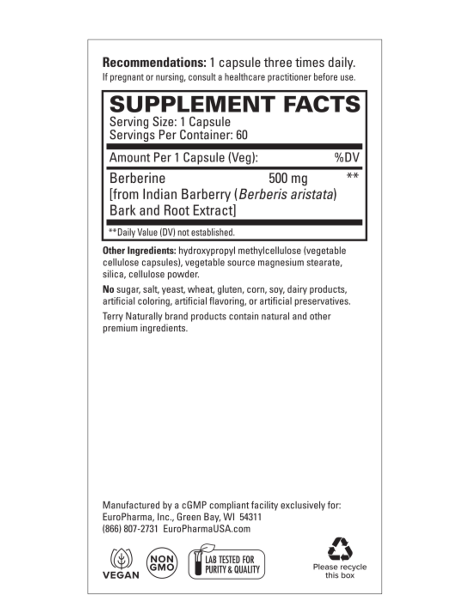 Terry Naturally Berberine Metabolic Support - 60 cap