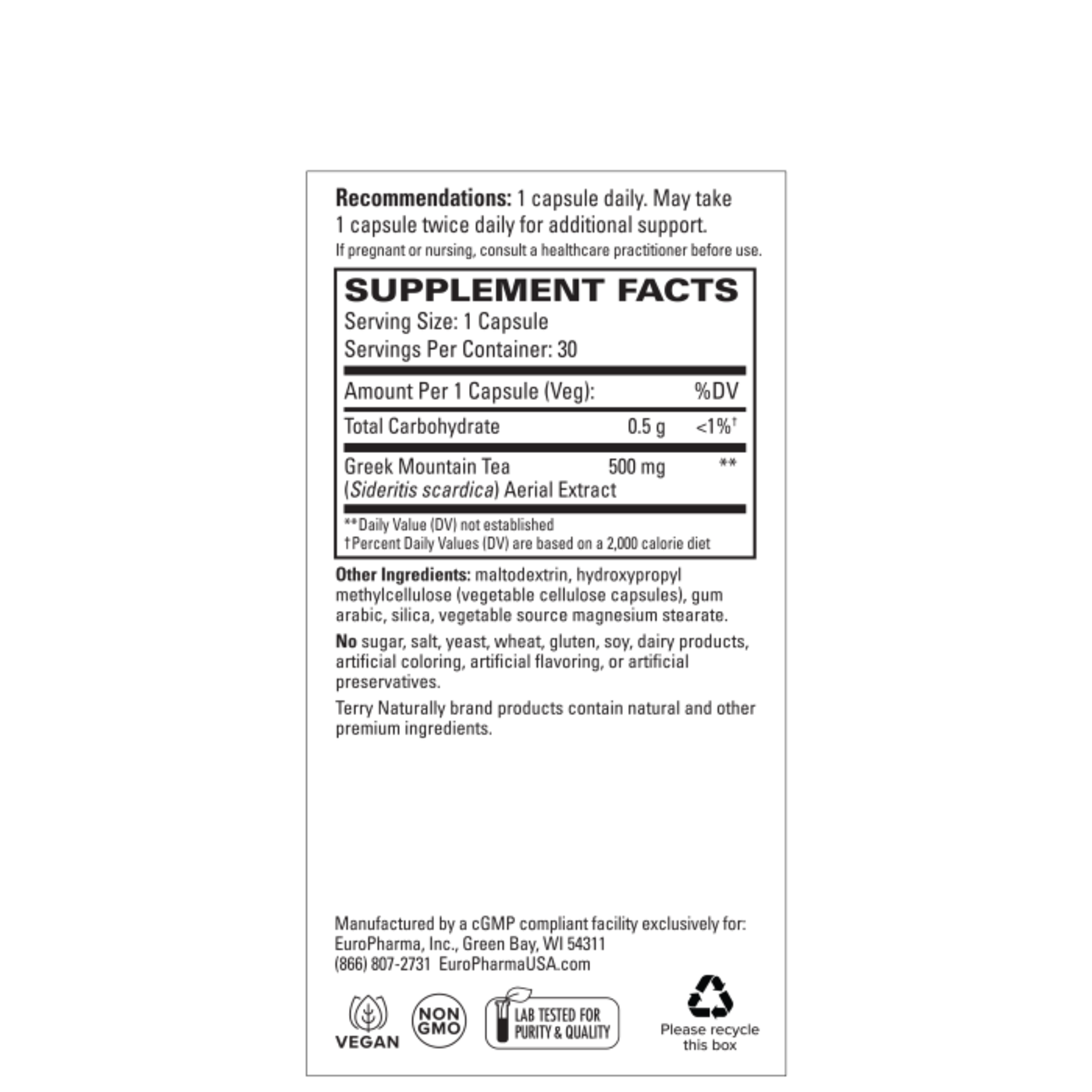 Terry Naturally Greek Mountain Tea - 30 caps