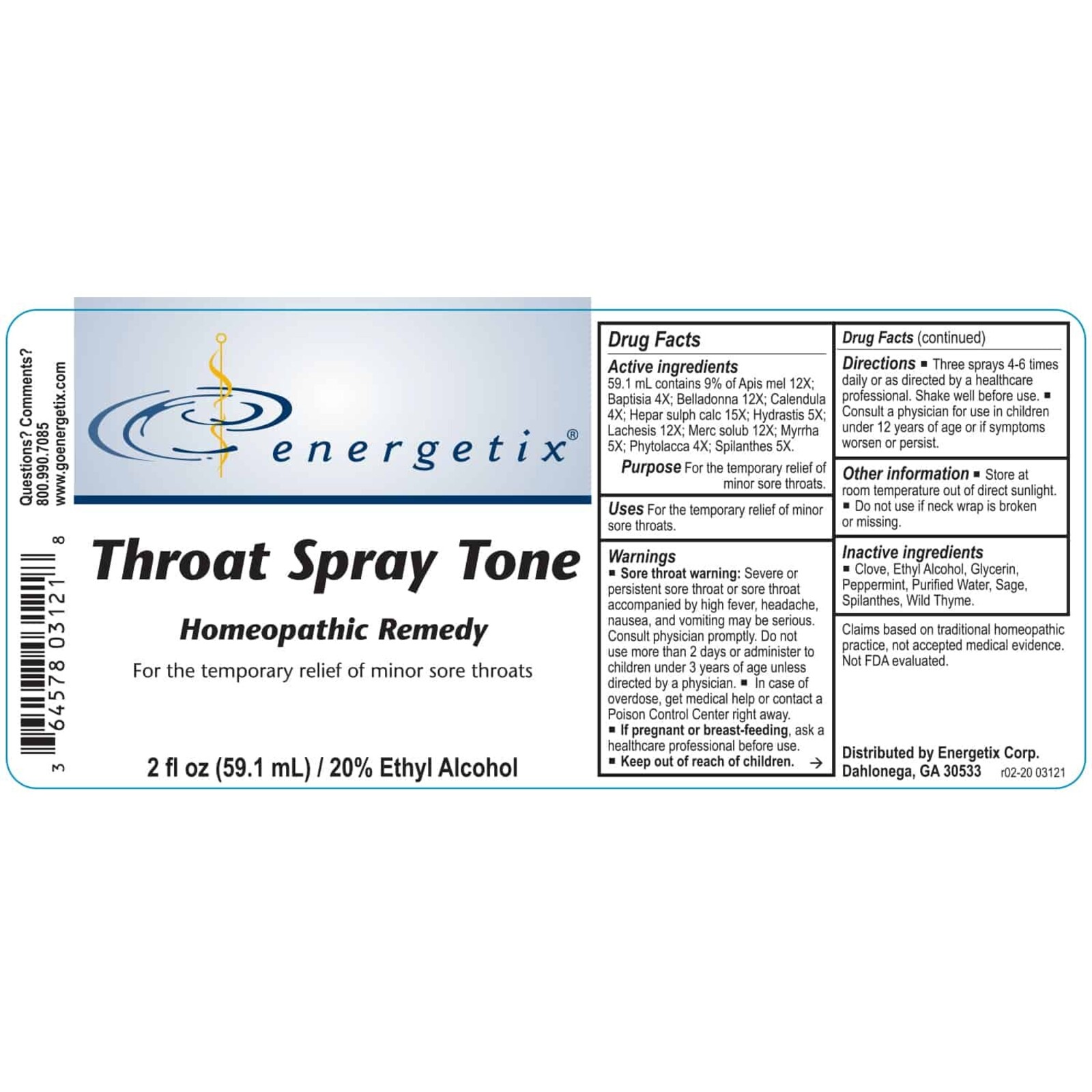 Energetix Throat Spray Tone 2 oz.