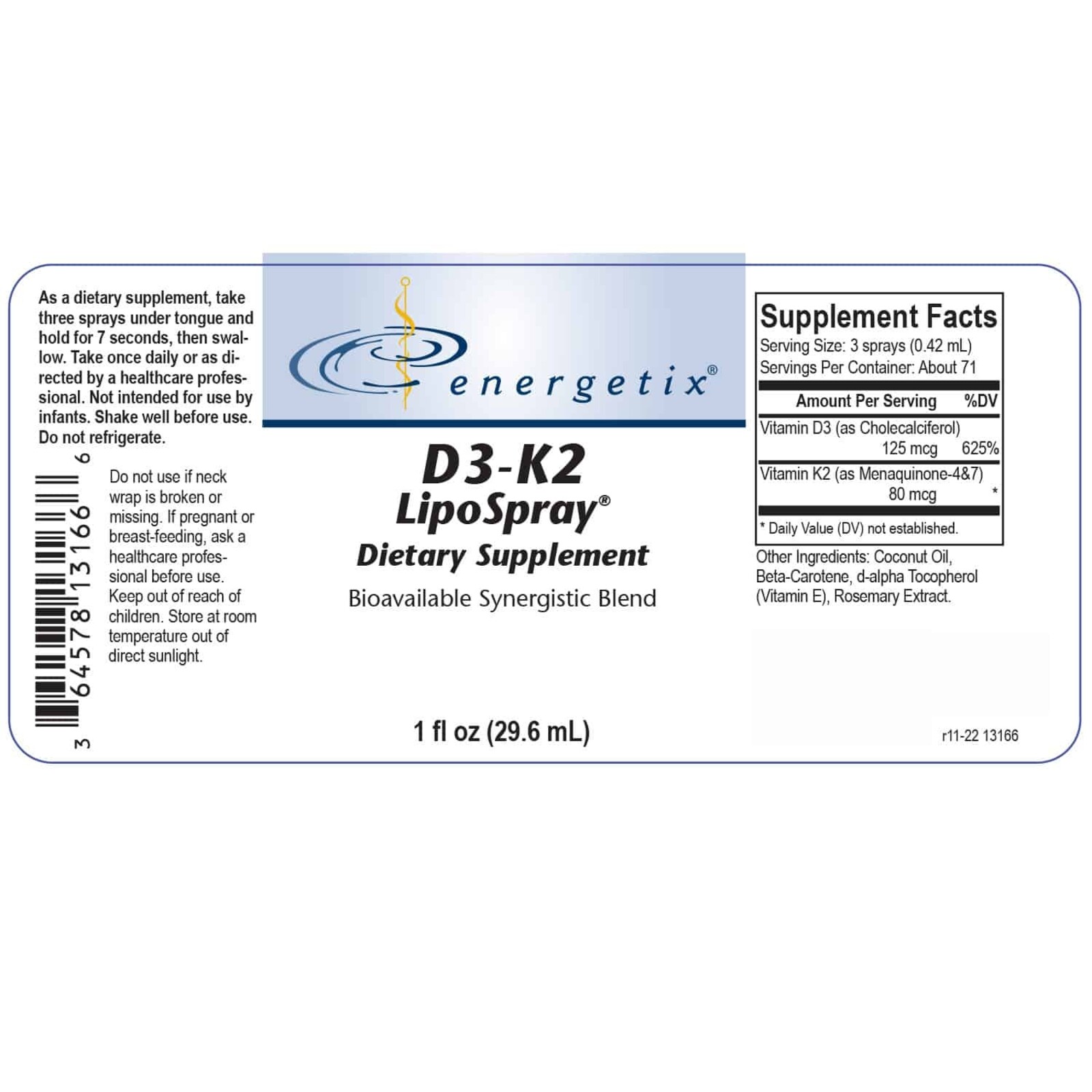 Energetix D3-K2 LipoSpray 1 oz.