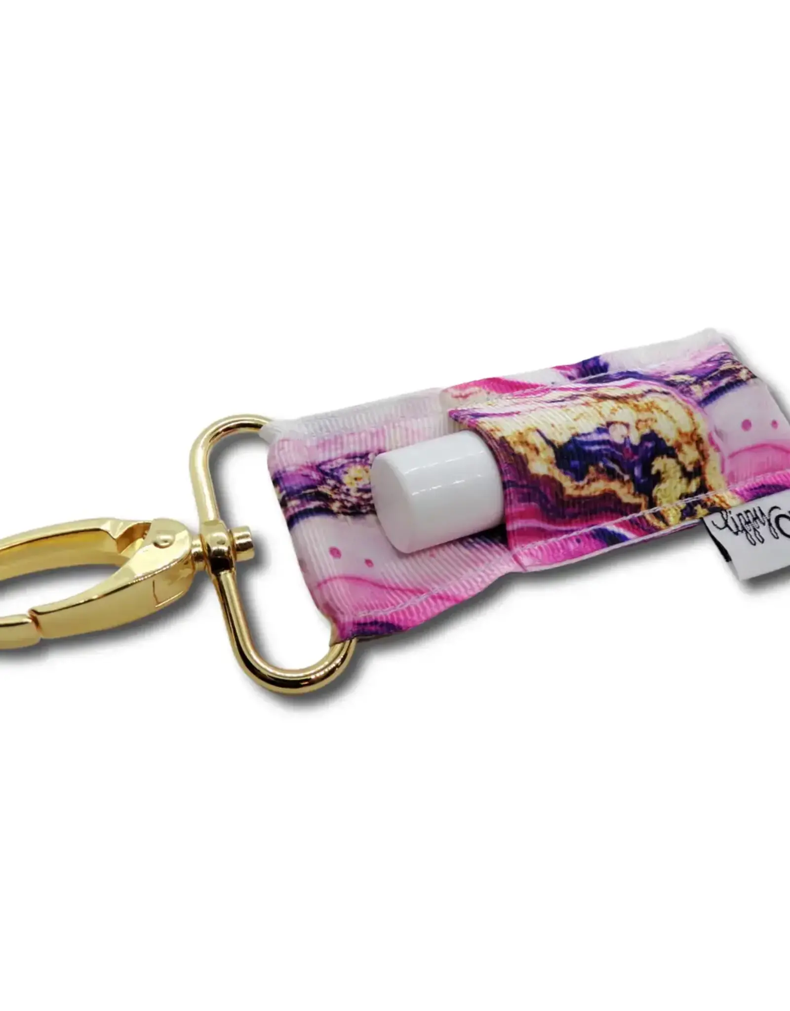 Lippyclip Magenta and Gold Marble Lip Balm Holder