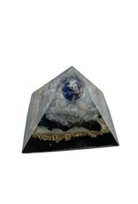 Orgone Energy Fields Orgone - medium pyramid - sodalite, calcite, angelite, shungite, brass, black orgonite