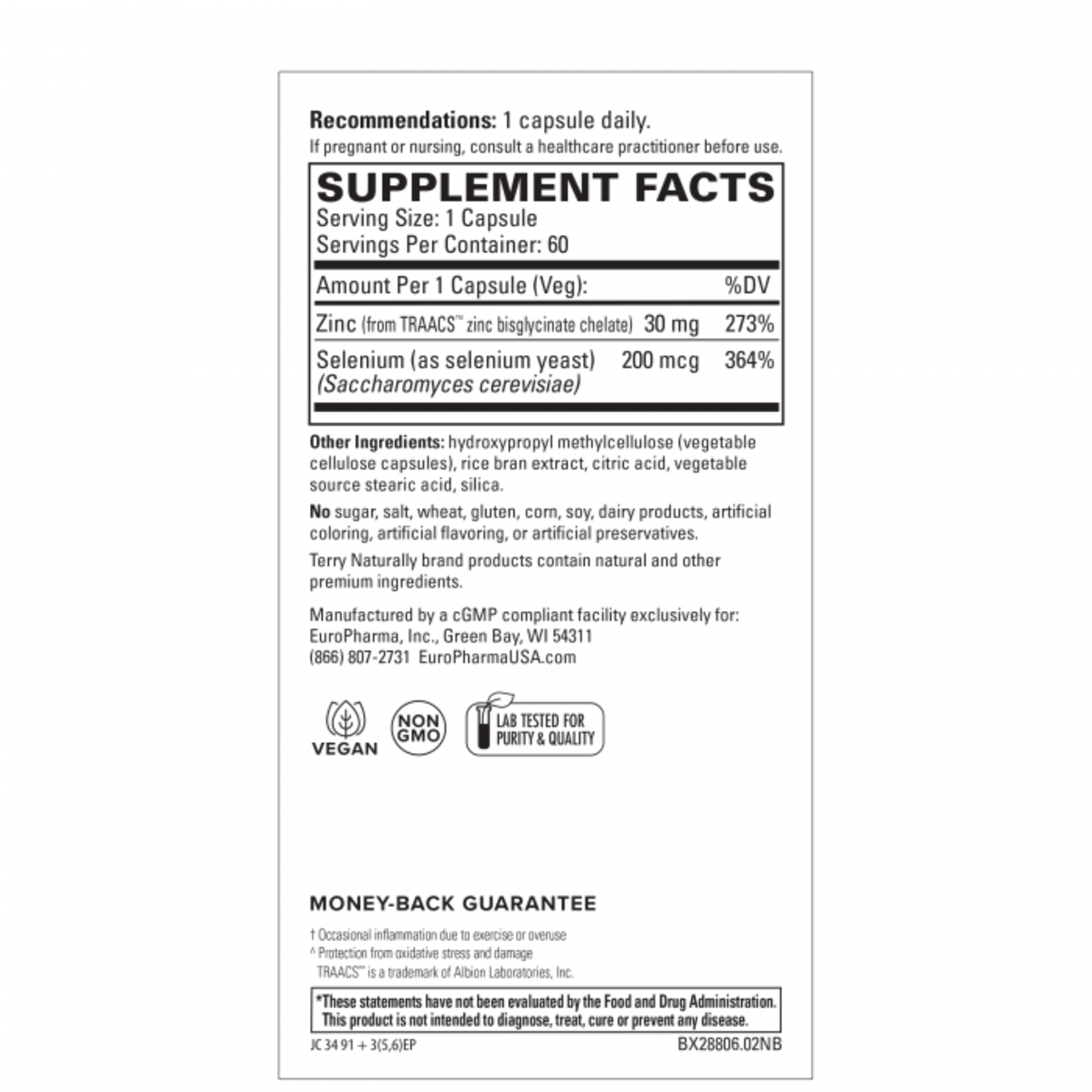 Terry Naturally Zinc Plus Selenium - 60 cap