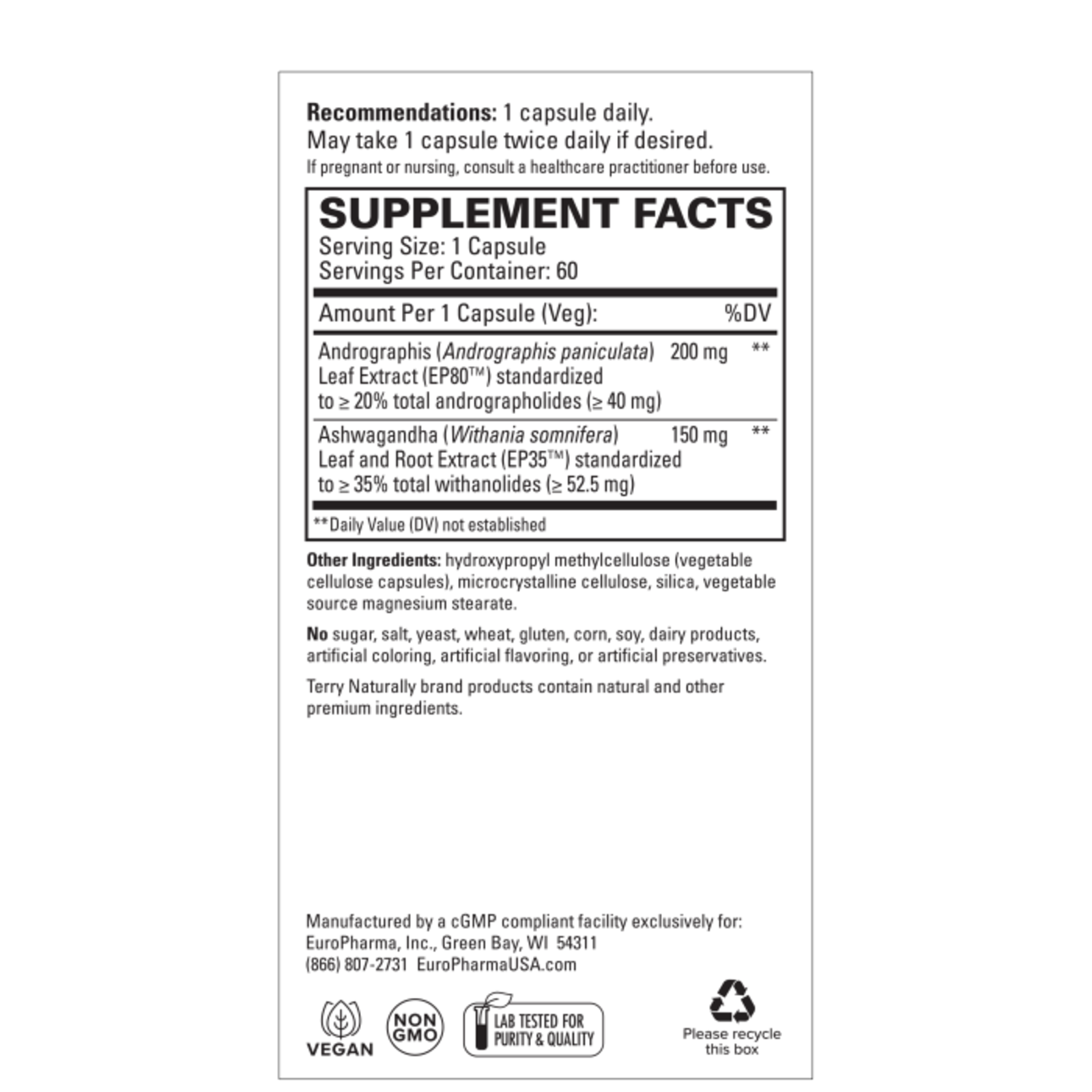 Terry Naturally Andrographis and Ashwagandha