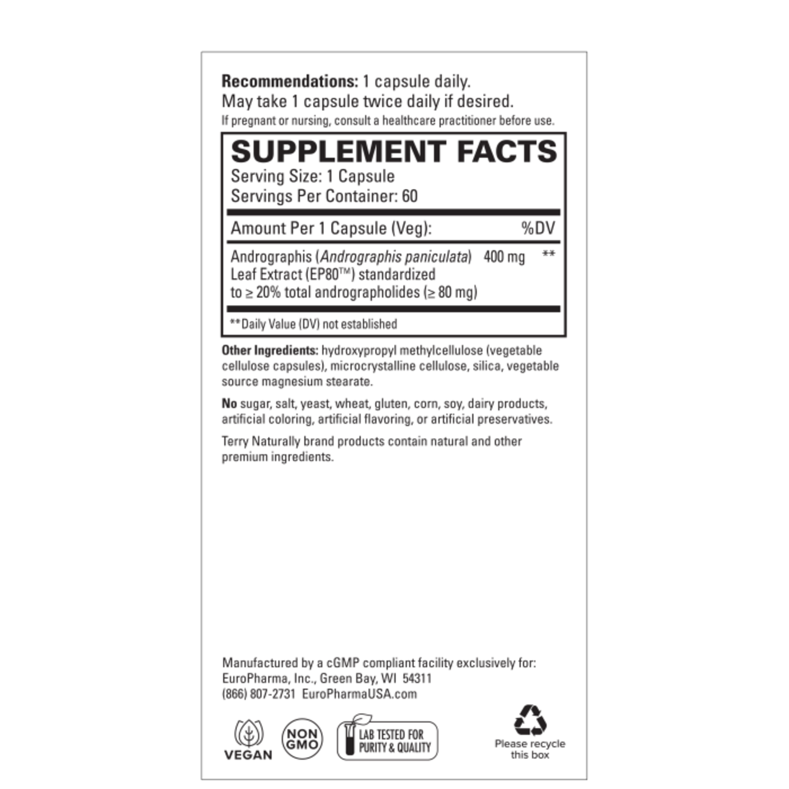 Terry Naturally Andrographis EP80 - 60 caps - Extra Strength