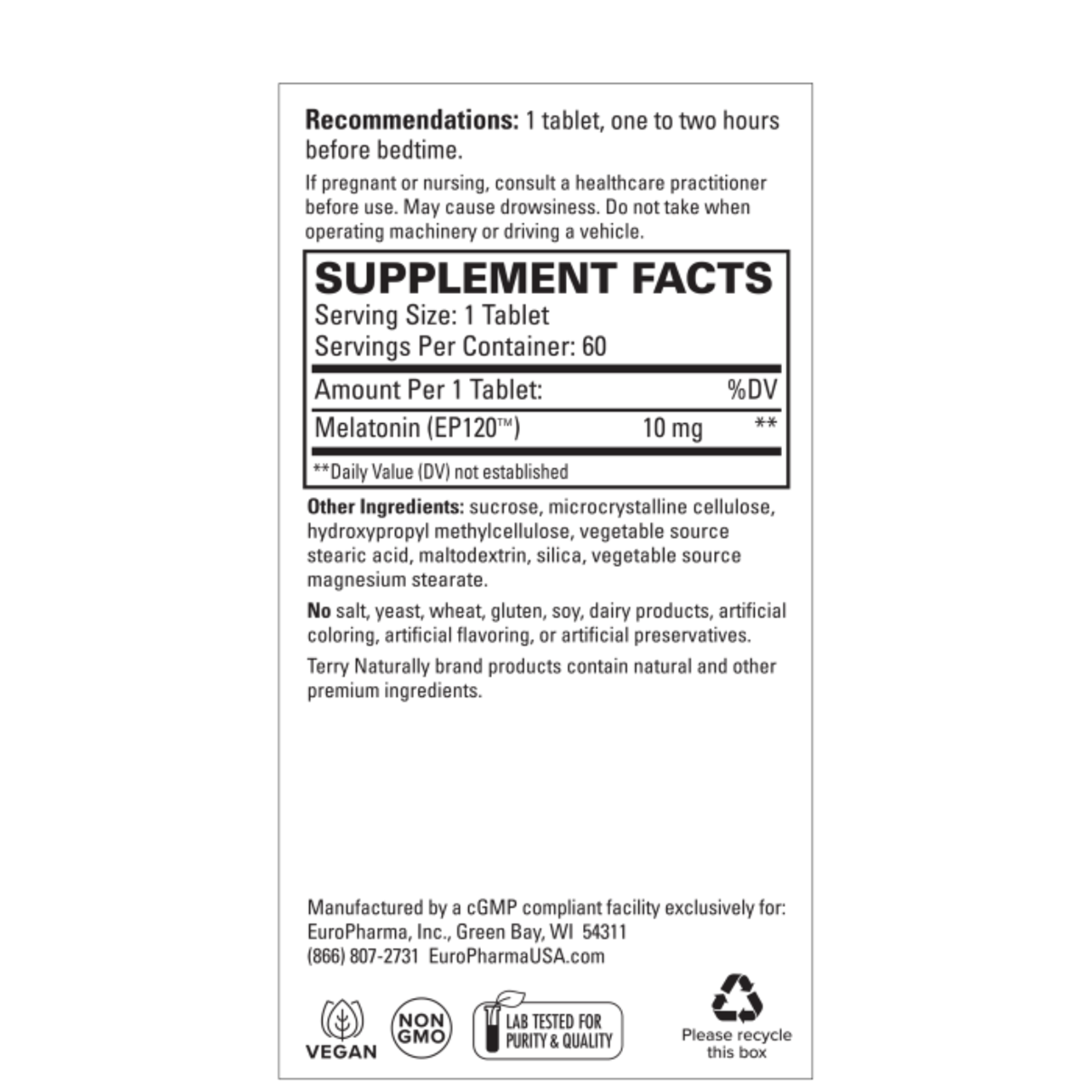 Terry Naturally Melatonin EP120 - 10mg