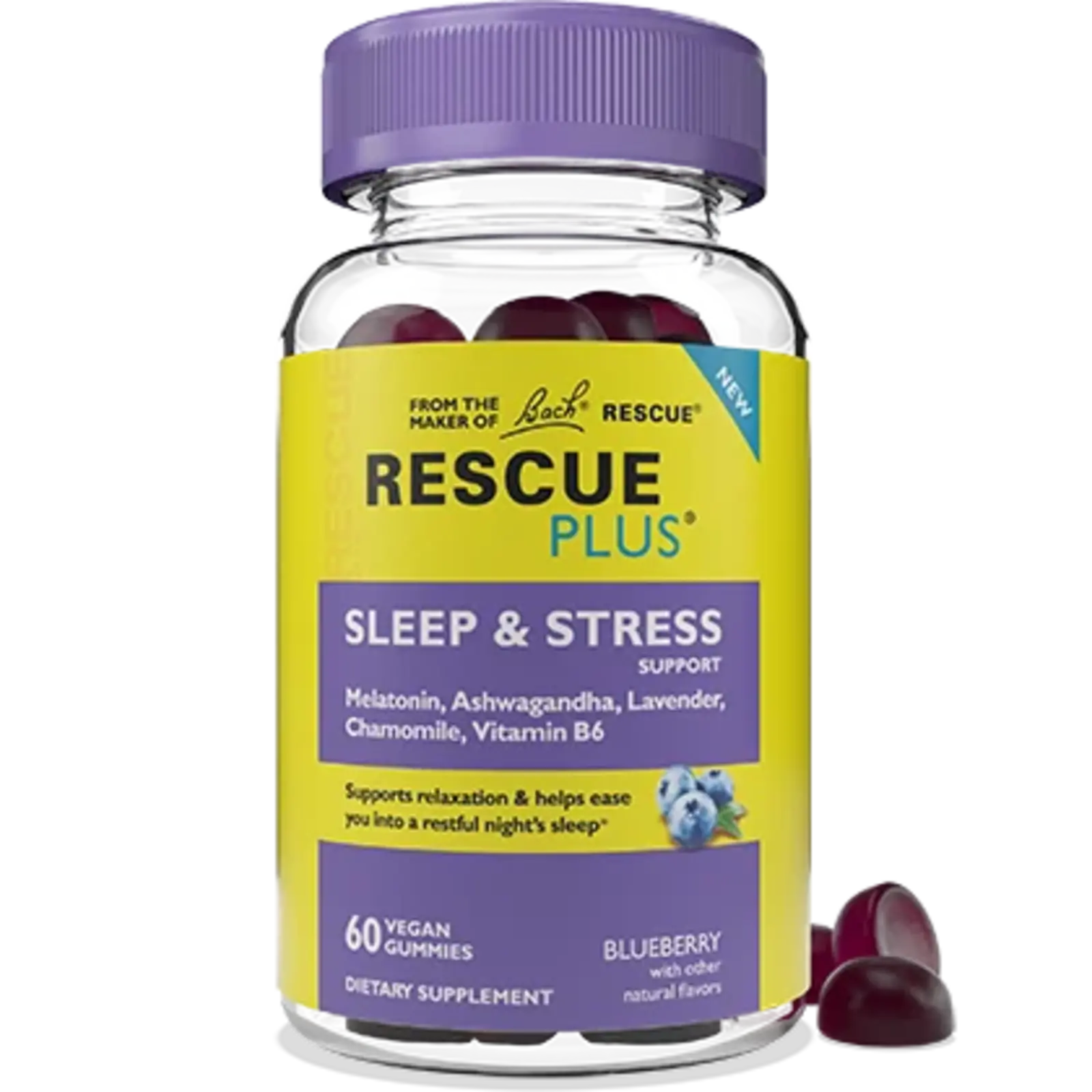 Bach Rescue PLUS Sleep & Stress Gummies, Blueberry 60 ct