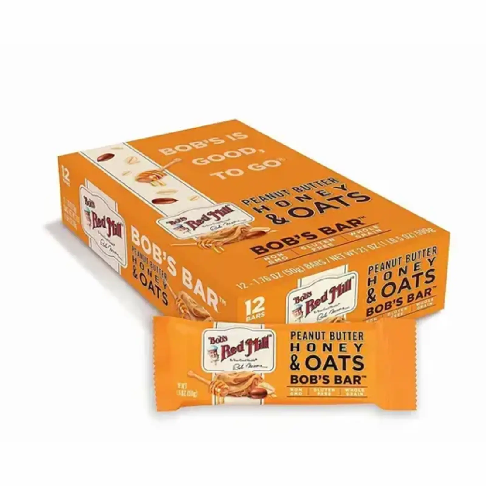 Bob's Red Mill Peanut Butter Honey & Oat Bar - 12 count display box