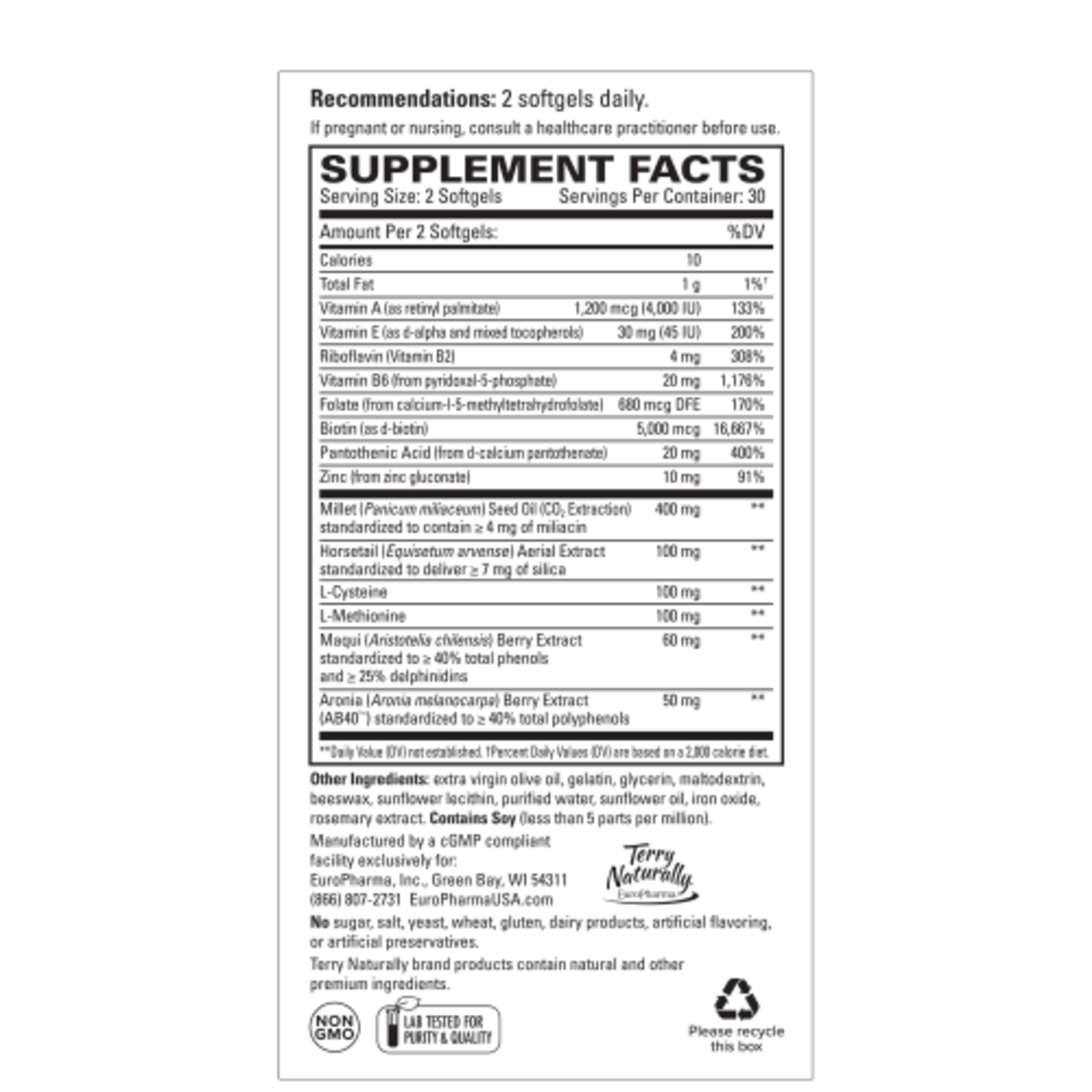 Terry Naturally Hair, Skin & Nail Essentials - 60 softgels